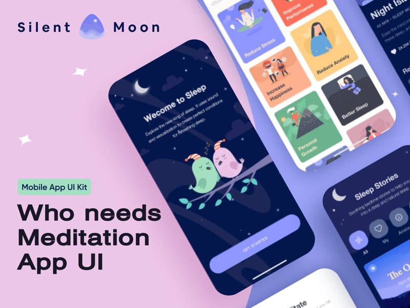Download Meditation Free App UI Kit for Figma - Free Handpicked Graphic Assets for Your Projects